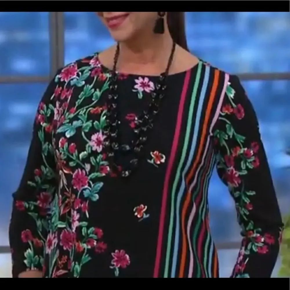 Bob Mackie Floral Stripe Pullover Knit Top